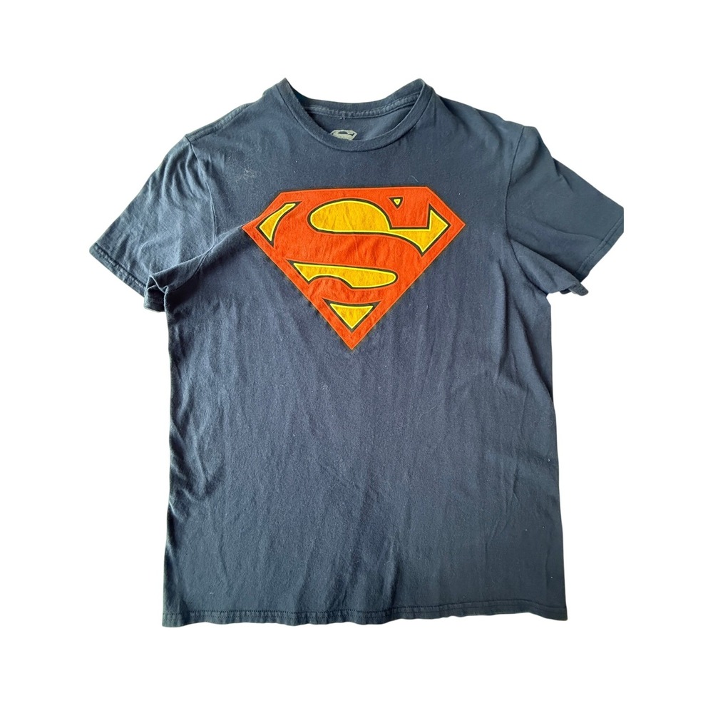Superman Shield Logo T‎ Shirt Navy Blue Cotton Short Sleeve Graphic Tee Men's M